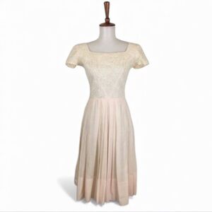 Vintage Ivory Lace-Top Midi Dress